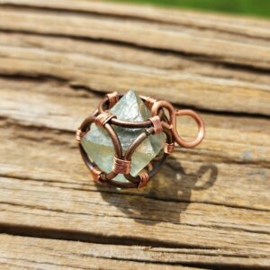 Amulet of the Gorgon |Spelled Protective Talisman | wire-wrap copper with fluorite octahedron